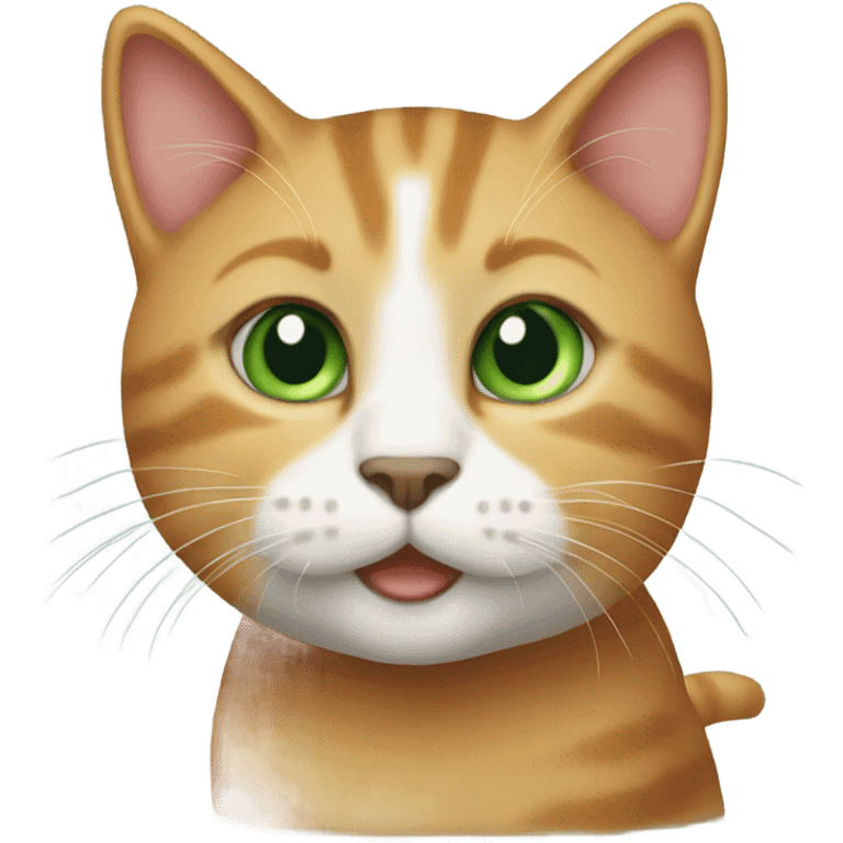 Cute cat emoji. Make the cat have light green eyes and be black with ginger and lighter ginger patches. emoji