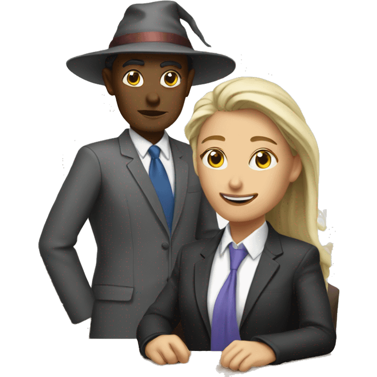 women in office with wizard h emoji