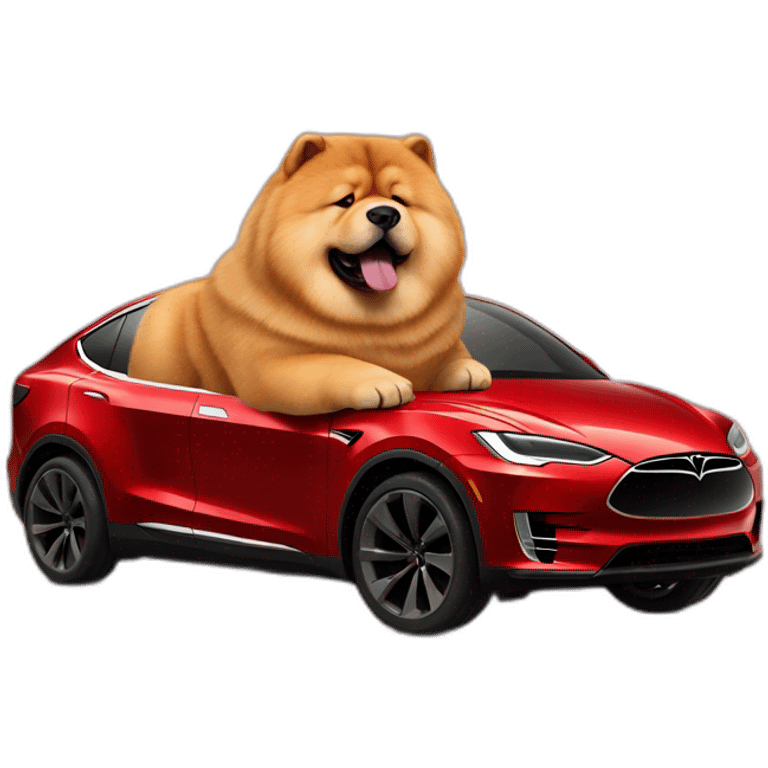 chow chow in a tesla car emoji