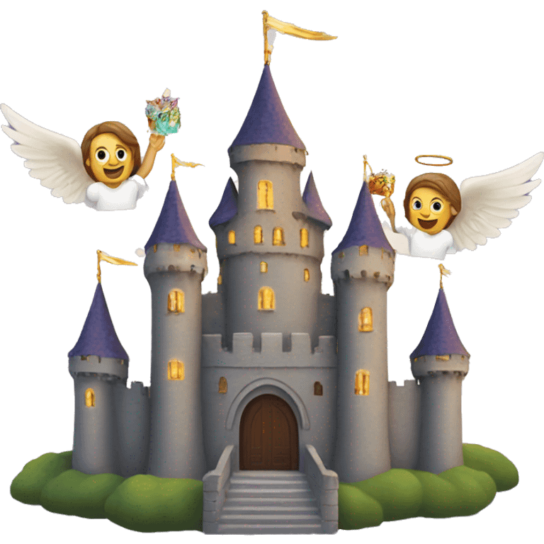 Castle with a halo on top and angels flying over emoji