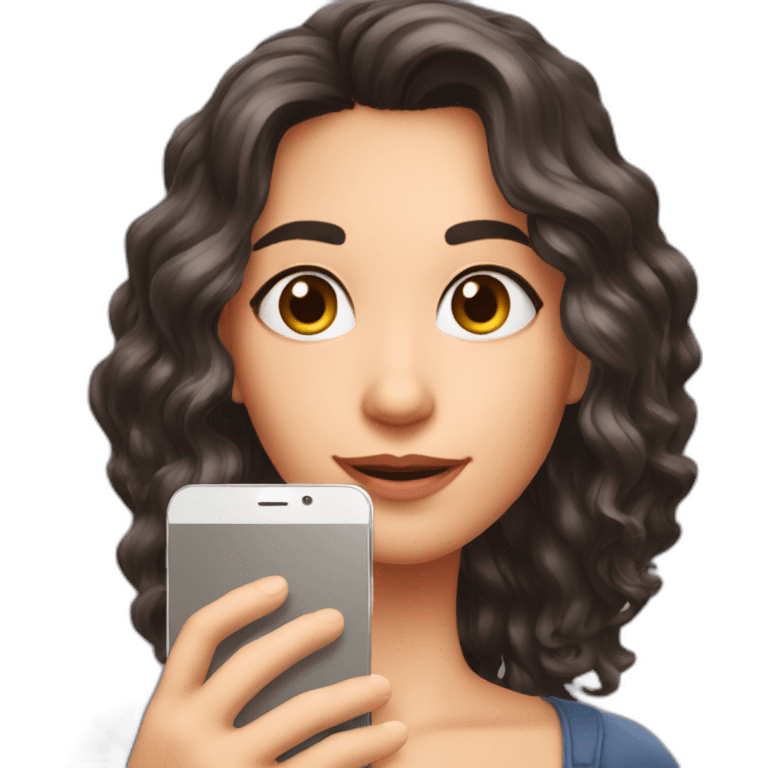 Brune aux cheveux courts qui se prend en selfie avec son téléphone emoji