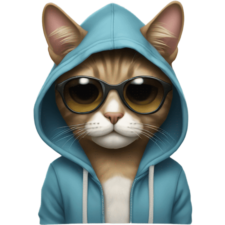 Cat wearing a hoodie and sunglasses emoji