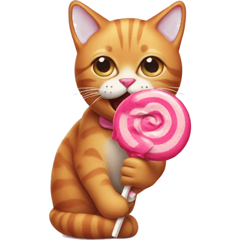 Pink cat eating lollipop  emoji