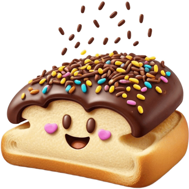 Cinematic Realistic Hagelslag Treat Emoji, depicted as crunchy chocolate sprinkles on buttered bread rendered with vivid textures and playful, inviting lighting. emoji