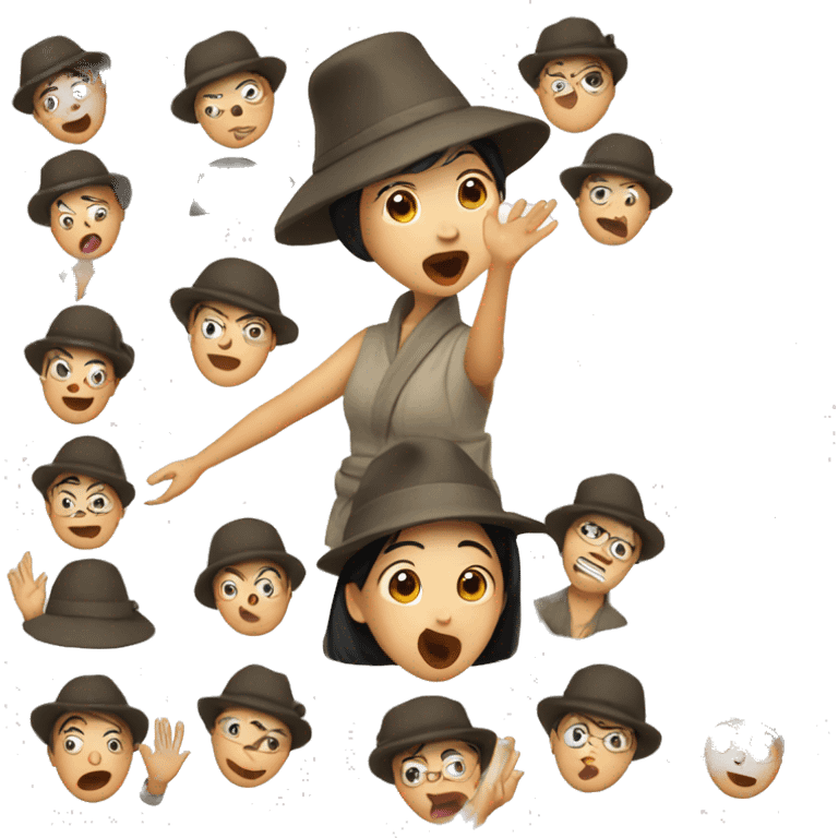 Astonished Asian woman wearing hat, raising one's hand emoji