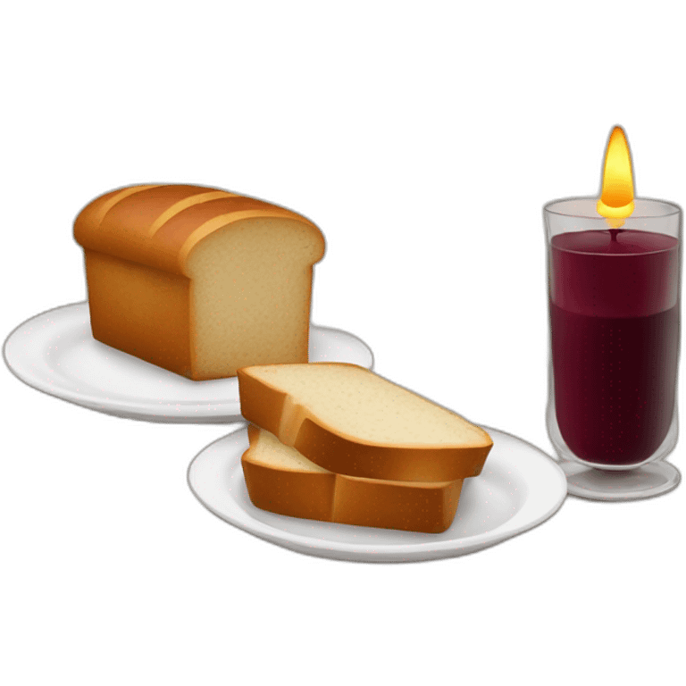 2 candles, a cup of red wine and a loaf of bread emoji