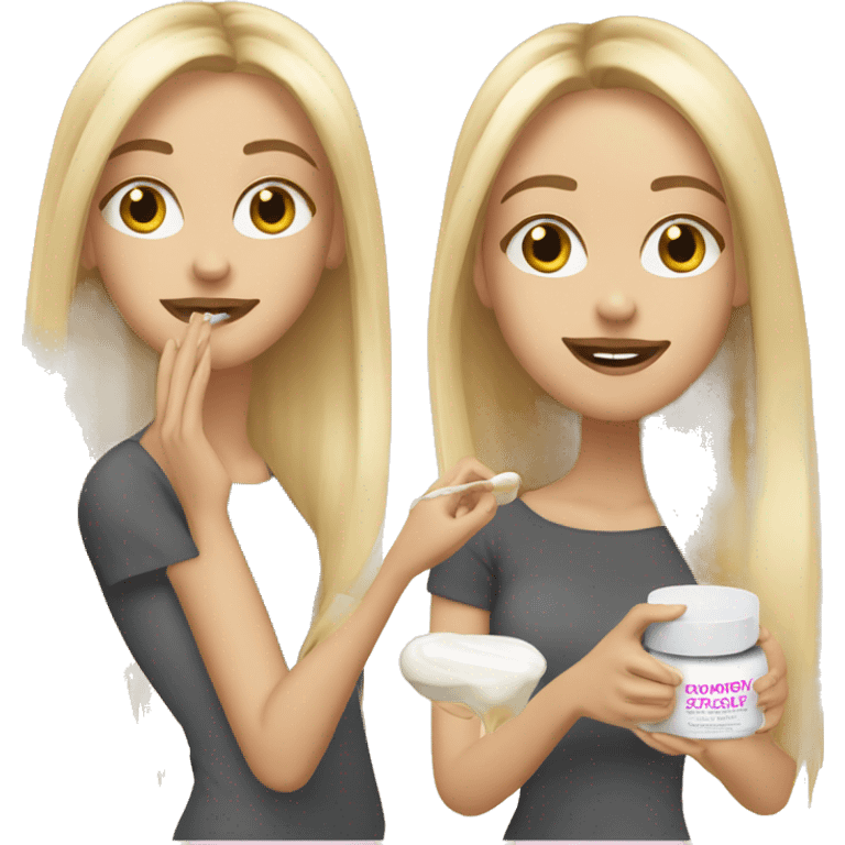 white girl applying cream on face long blonde hair emoji