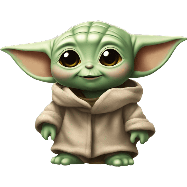 Baby Yoda Beybie Yoda with hearts around the head 💖 - shows love for his building tool or gadget, smiles happily. emoji