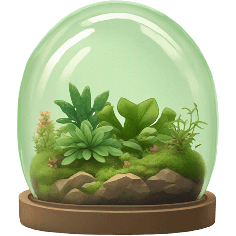 Dome shaped plant terrarium with moss and small plants emoji