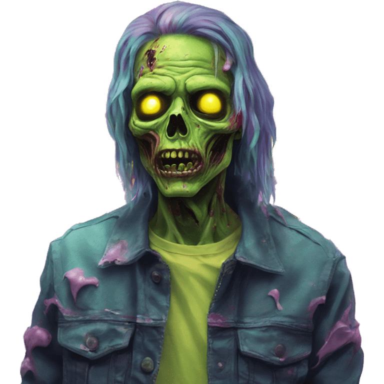 Zombie_ Vaporwave black holographic oilslick zombie yellow caution tape emoji