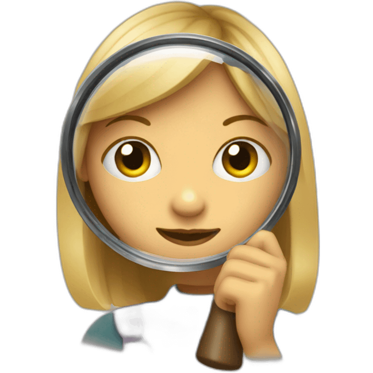 girl looking through a magnifying glass emoji