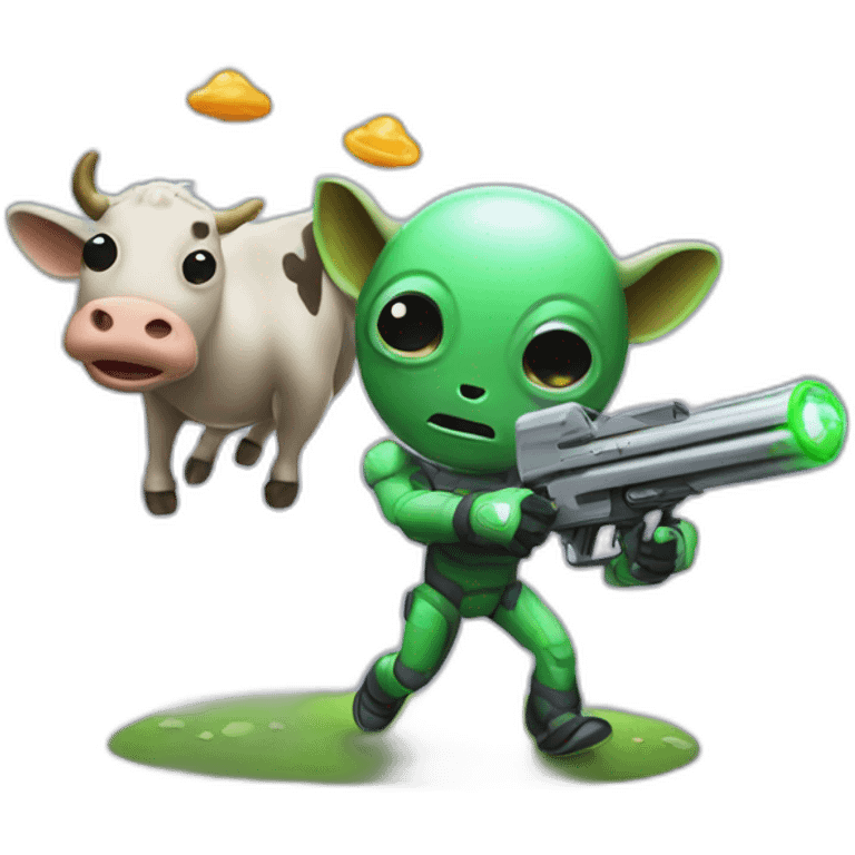 an alien abducting a cow using a ray gun emoji