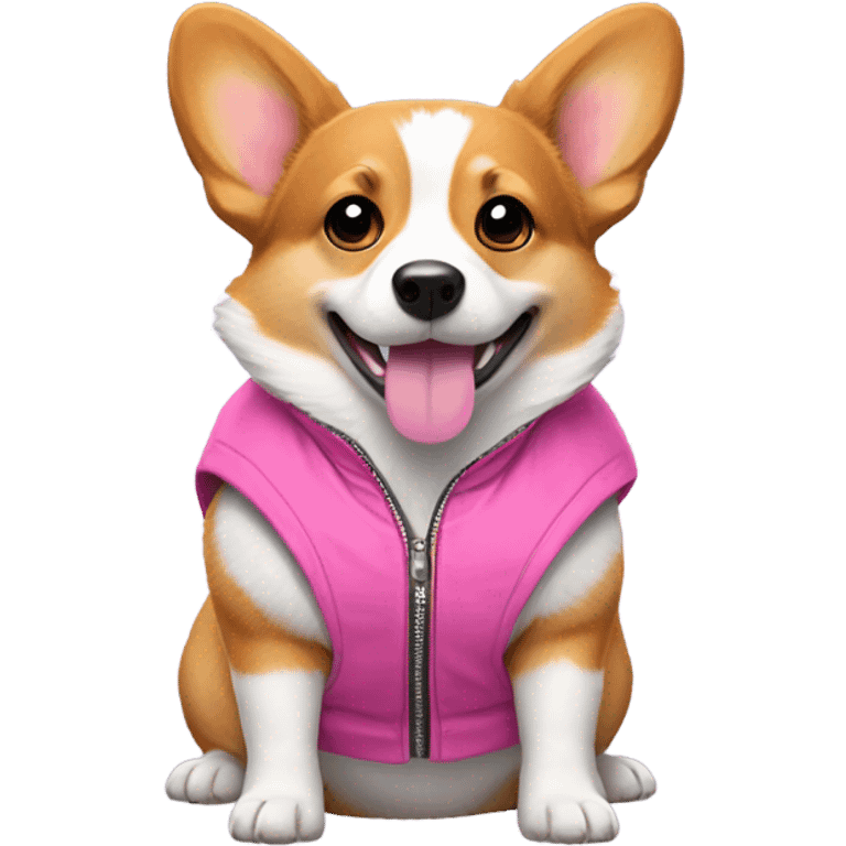 Tri color corgi in pink vest with hood emoji