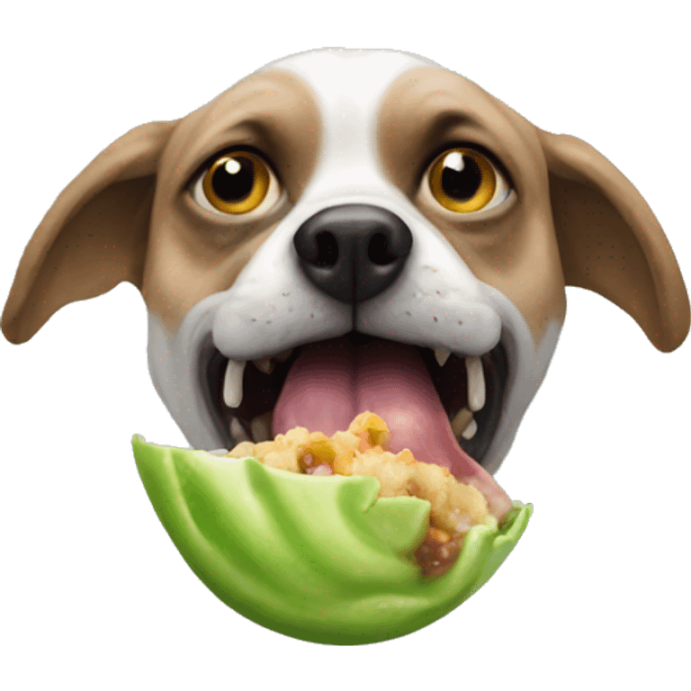 Dog eating an alien emoji