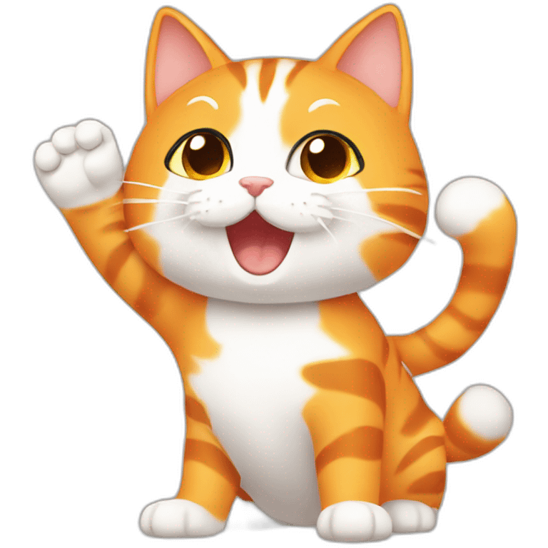 cute orange with white in face anime cat waving emoji