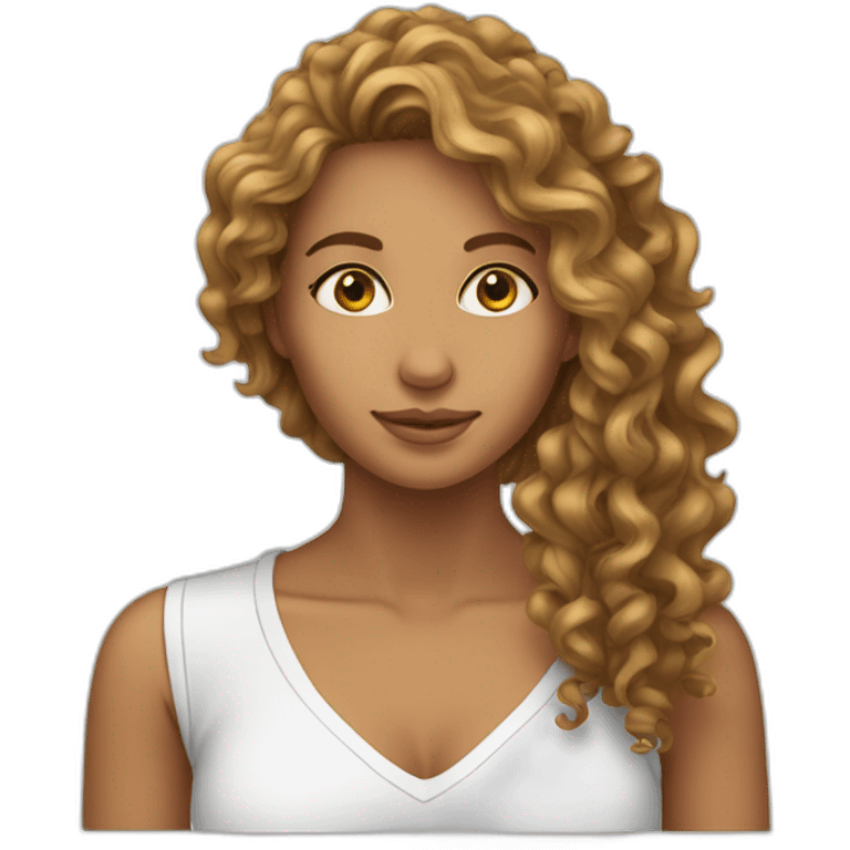 Thin woman tanned long hair curly  emoji