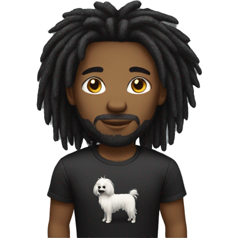 Black guy with black and white short fluffy dreadlocks, and black t-shirt emoji