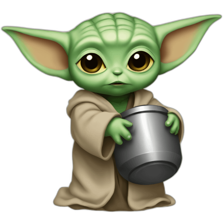 Baby yoda holding a weight emoji