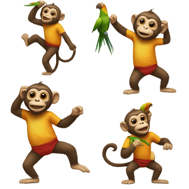 monkey dancing with parrot on his head emoji