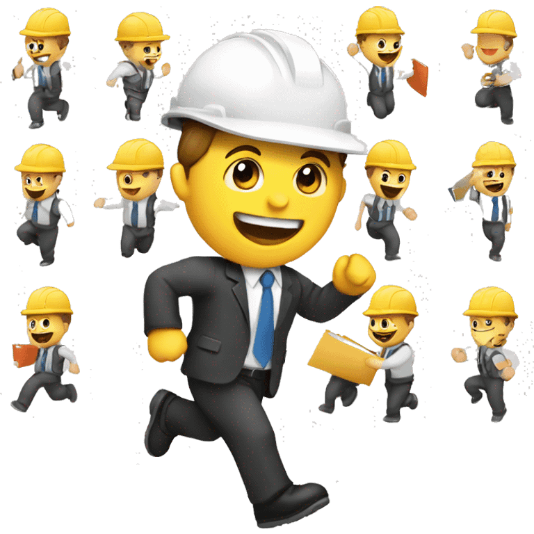 Engineer emoji with suit and hard hat white holding folder smiling and running emoji