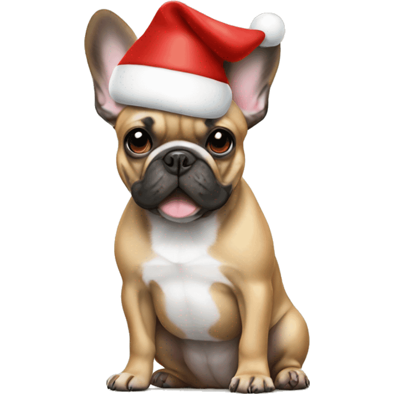 French bulldog in Christmas hat emoji