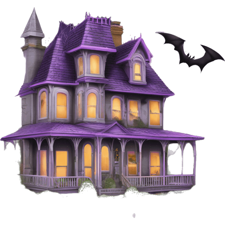 Barbie’s and Batman’s 6 story tall very haunted dream house with complete wrap-around porch, tall thorn bushes,and ghosts,guests, and spider webs everywhere and some broken windows and boards. The grass in the yard is dead.  emoji