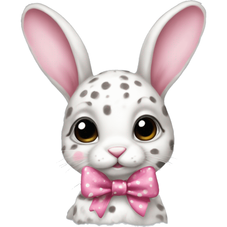 realistic baby bunny with spots with and a pink bow emoji