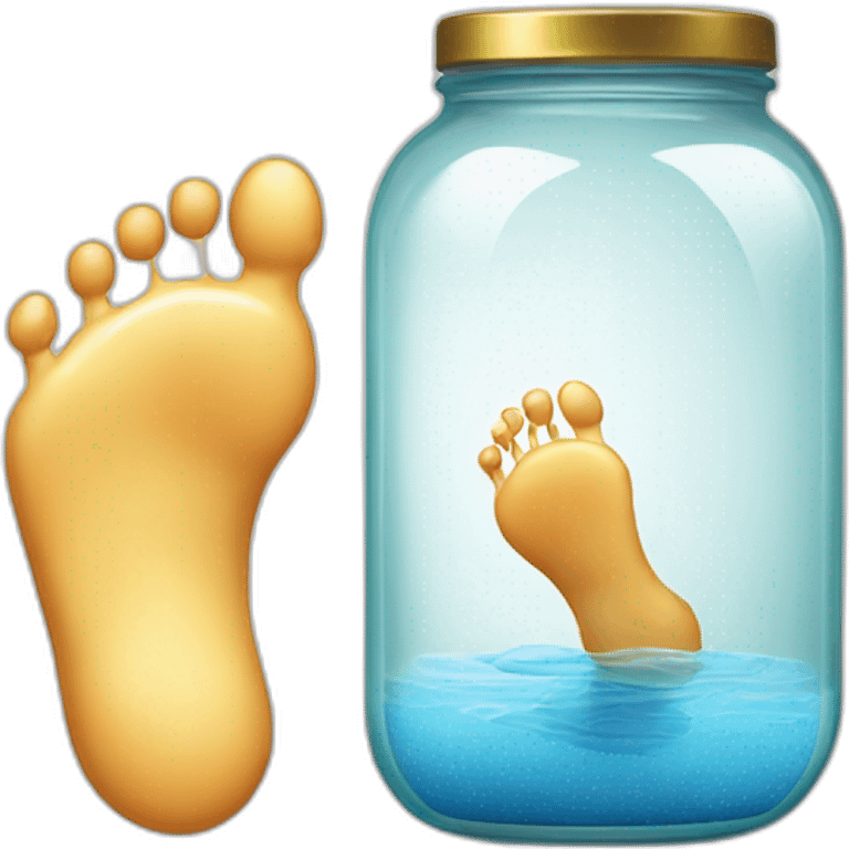 two human feet and an empty glass jar between them emoji