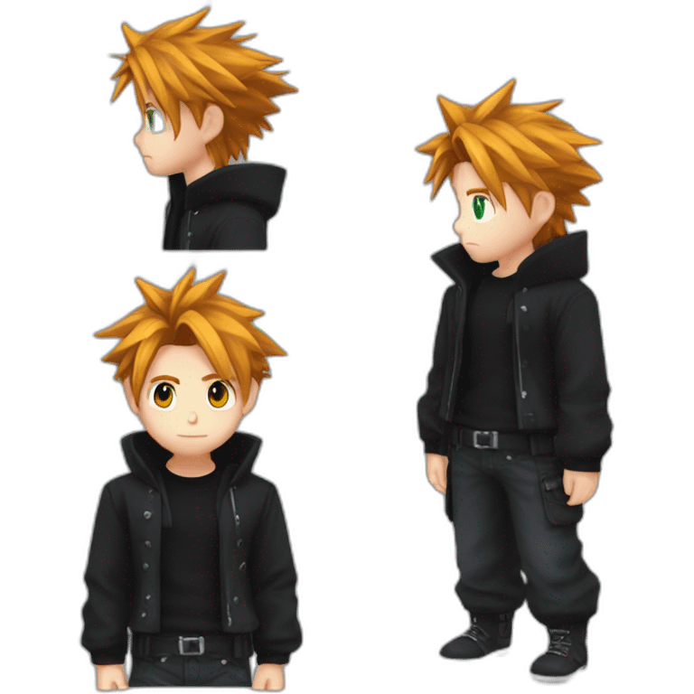 Cloud strife ginger hair. Black clothes full body  emoji