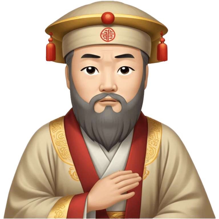 Cinematic Realistic Confucius Portrait Emoji, depicted as a wise ancient philosopher in traditional robes with a serene, contemplative expression, rendered with soft timeless textures and harmonious natural lighting that captures his enduring wisdom. emoji