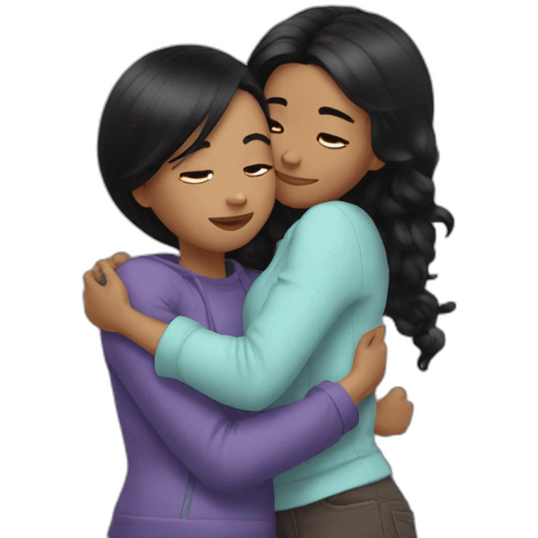 2 black hair girls hug emoji