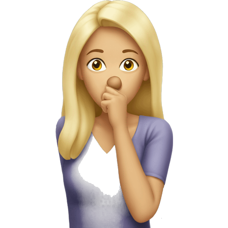 blonde woman making shush sign emoji