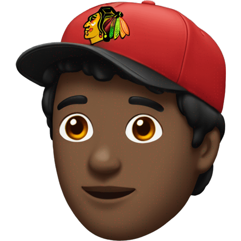 Man with black hair and go tee wearing a Chicago blackhawks hat emoji