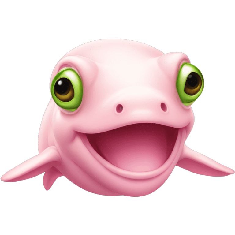 Pink beluga whale with the face of a frog emoji