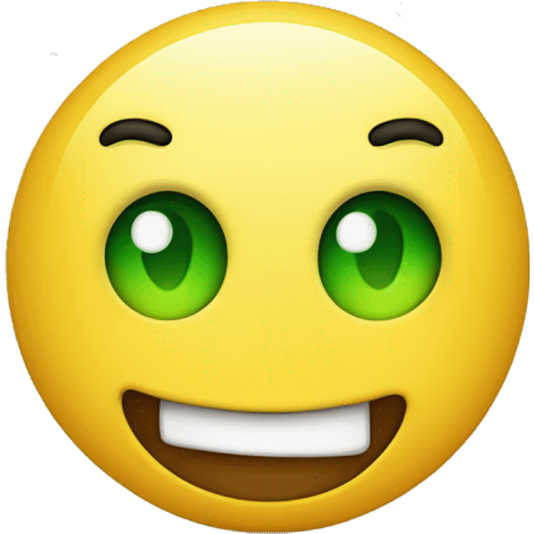 Yellow circle head With green eyes and tongue out, big bushy eyebrows looking happy emoji