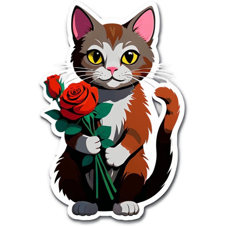 A cat holding a bunch of roses emoji