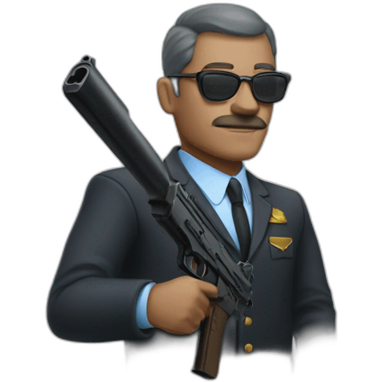 Un mec chauve à lunettes avec un Gun emoji