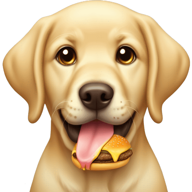 Cute golden Labrador puppy with a big burger emoji