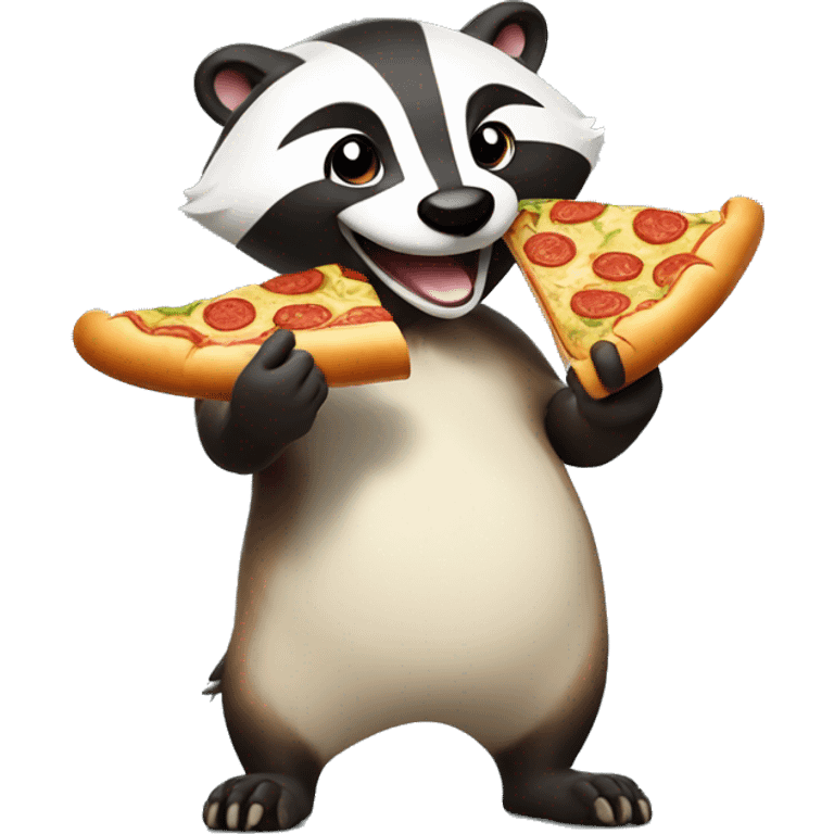 badger eating pizza smiling with thumbs up emoji