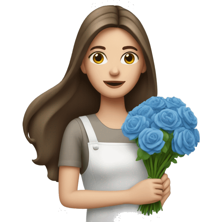 Woman long brown hair and blue eyes florist with bouquet   emoji