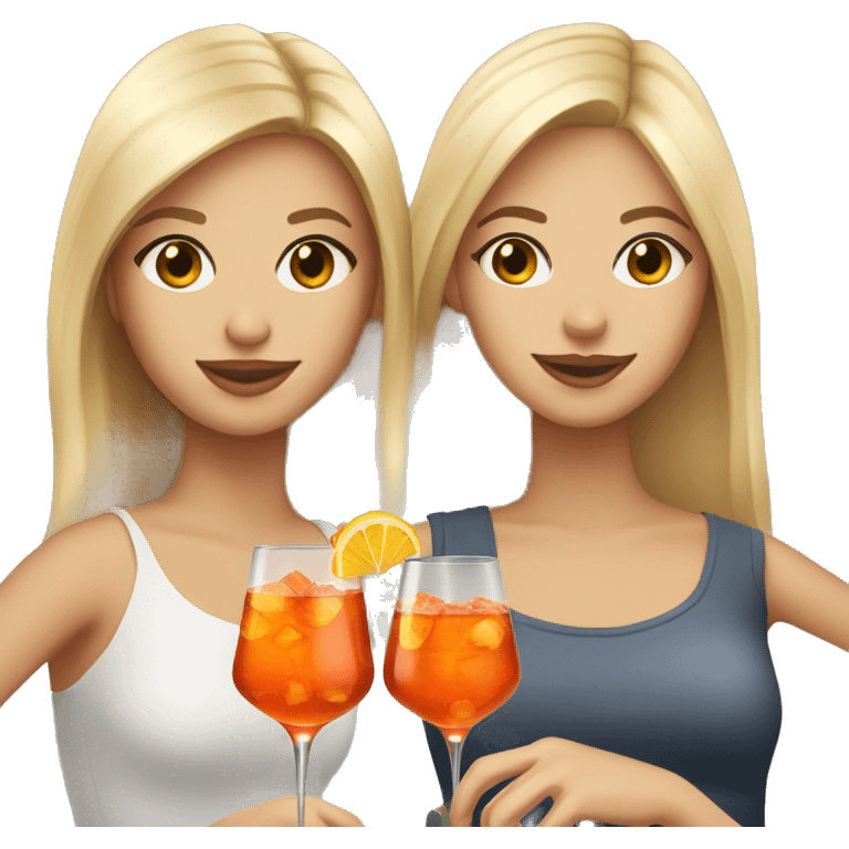 Two girls one blonde and one brown hair drinking aperol emoji