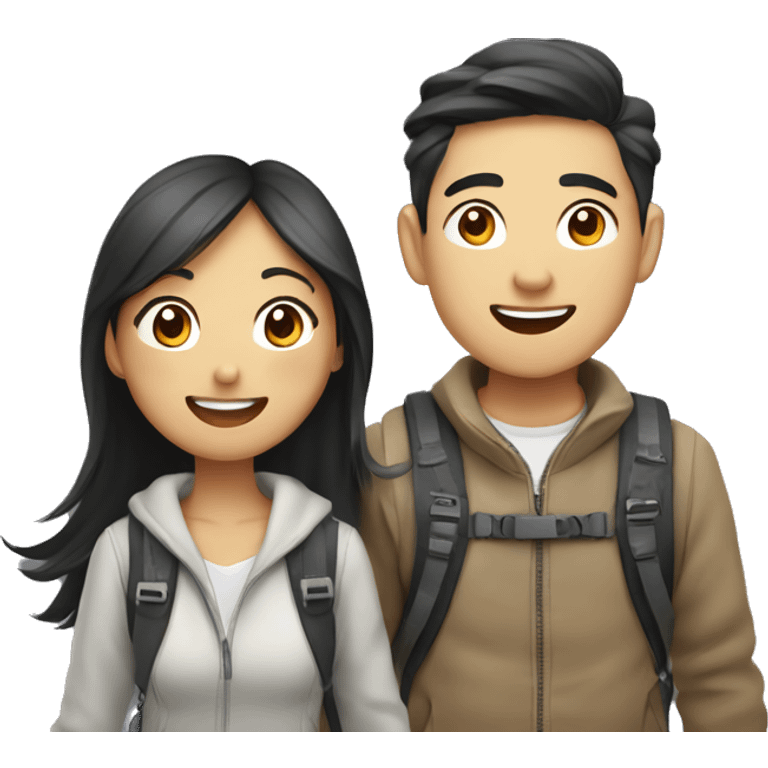 Cute young  Asian couple excitedly traveling  emoji