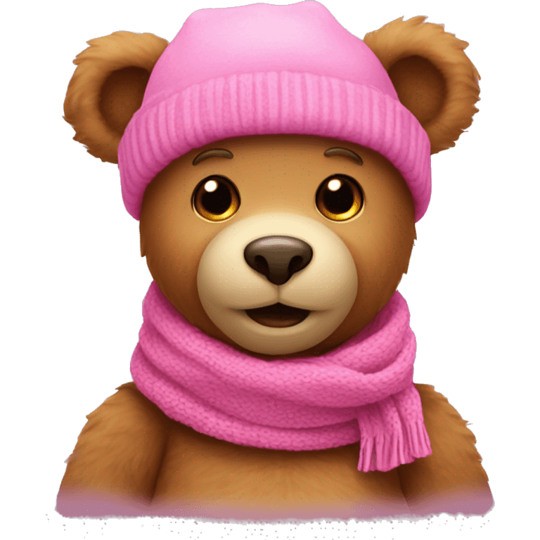 Teddy bear with pink hat and scarf emoji