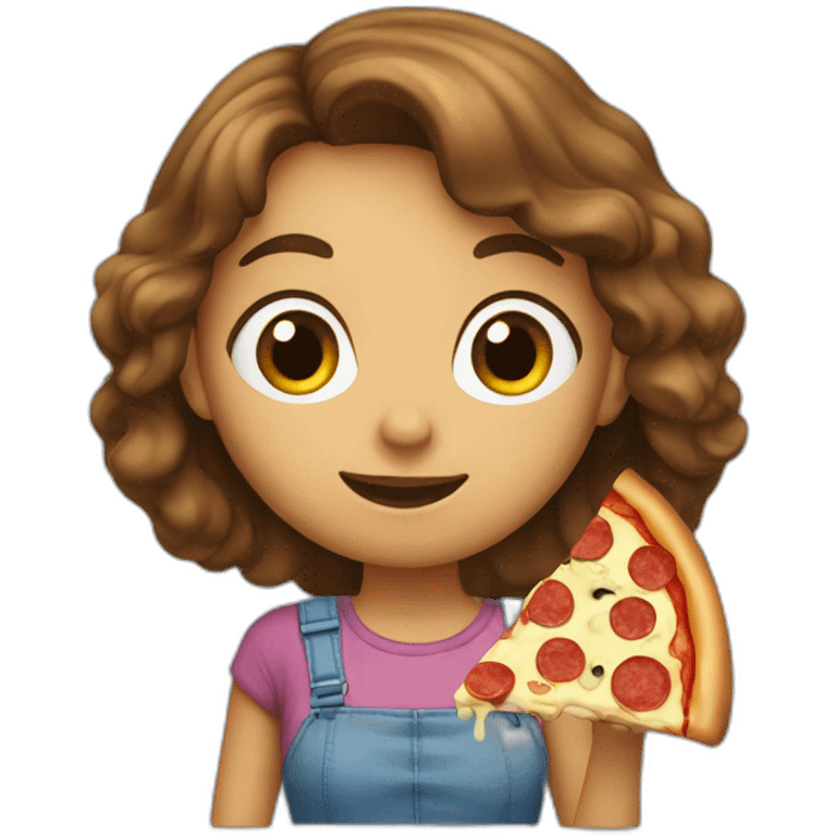 A girl eating a pizza emoji