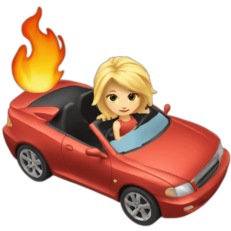 blonde female driving car Turbo with cool flames  emoji