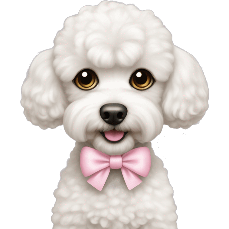 Bichon friese poodle mix with light pink bow  emoji