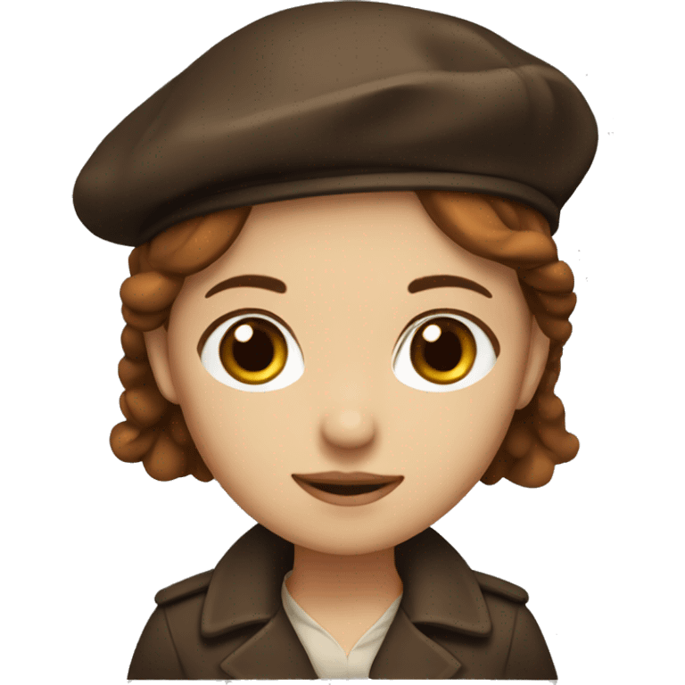 Girl with dark Red Beret, brown hair, brown eyes and a coat. emoji