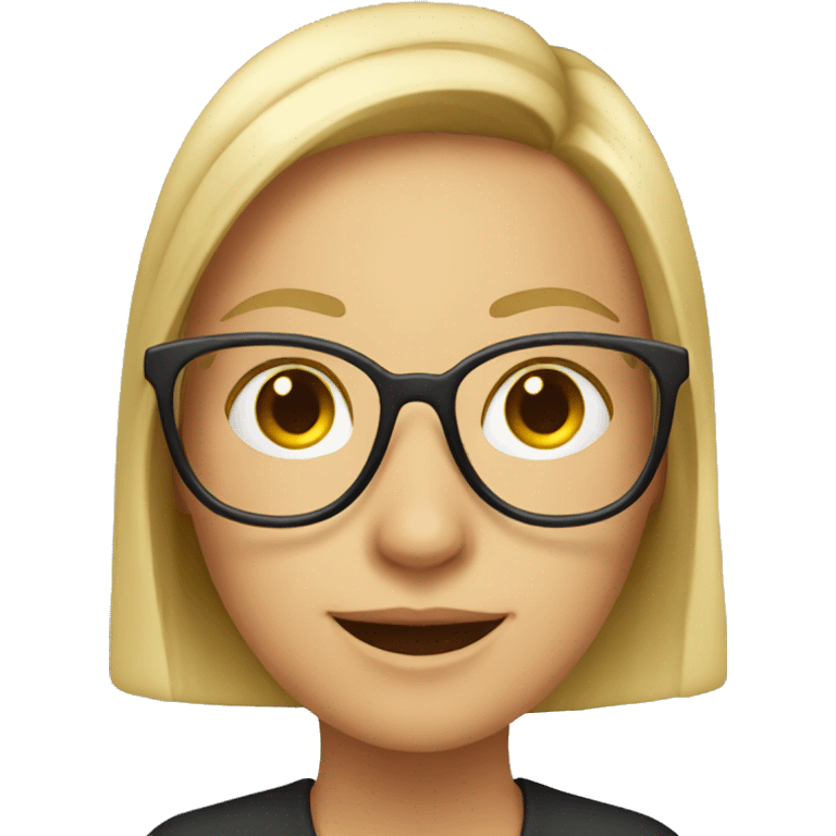 A marketing girl with glasses, just her head, bright, with a smile emoji