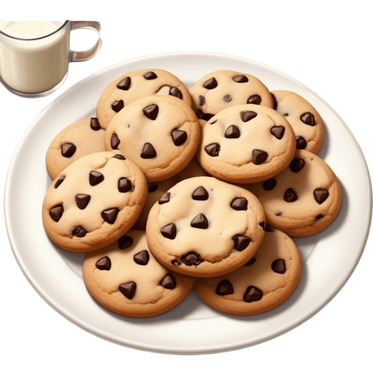 Cinematic Realistic Cookies Dessert Emoji, showcasing a plate of freshly baked cookies with gooey chocolate chips rendered with lifelike textures and warm, homey lighting. emoji