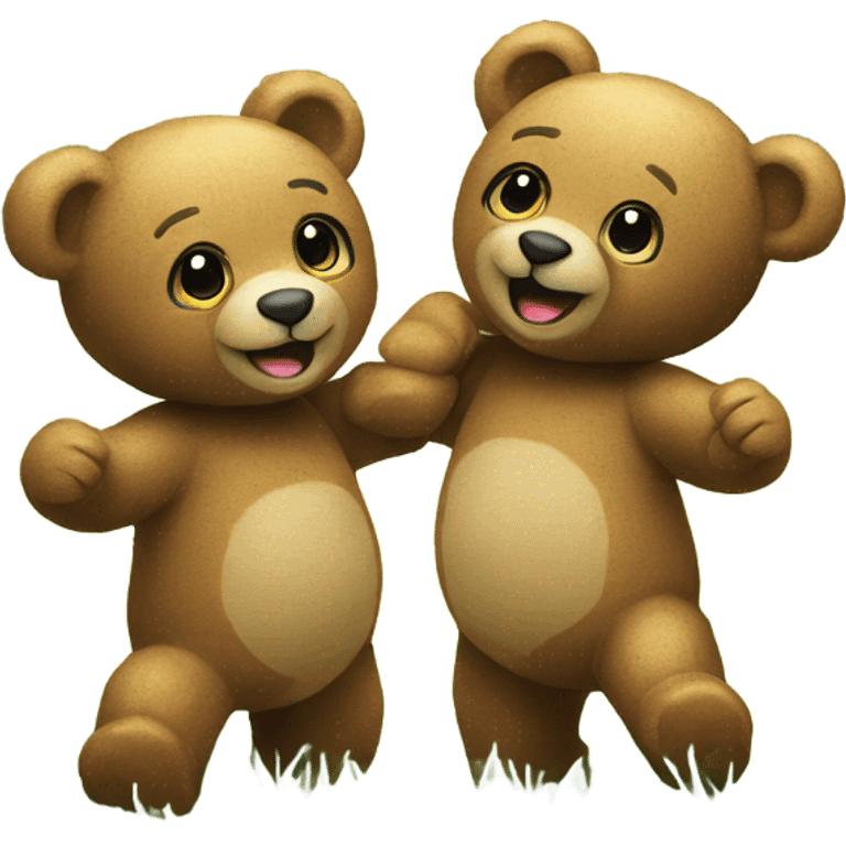 2 teddy bears dancing on 
 grass emoji